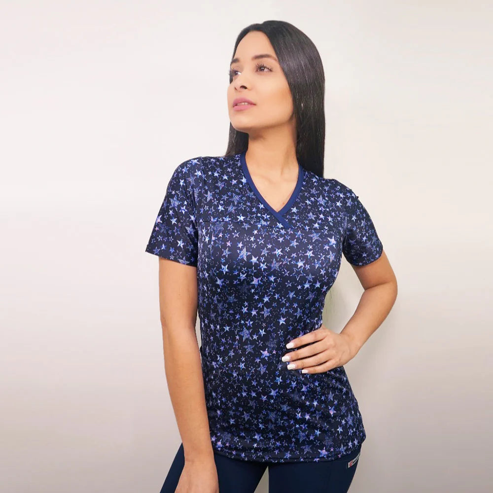 Delantal clinico Mujer tela elasticada estampada. Combina con Azul marino