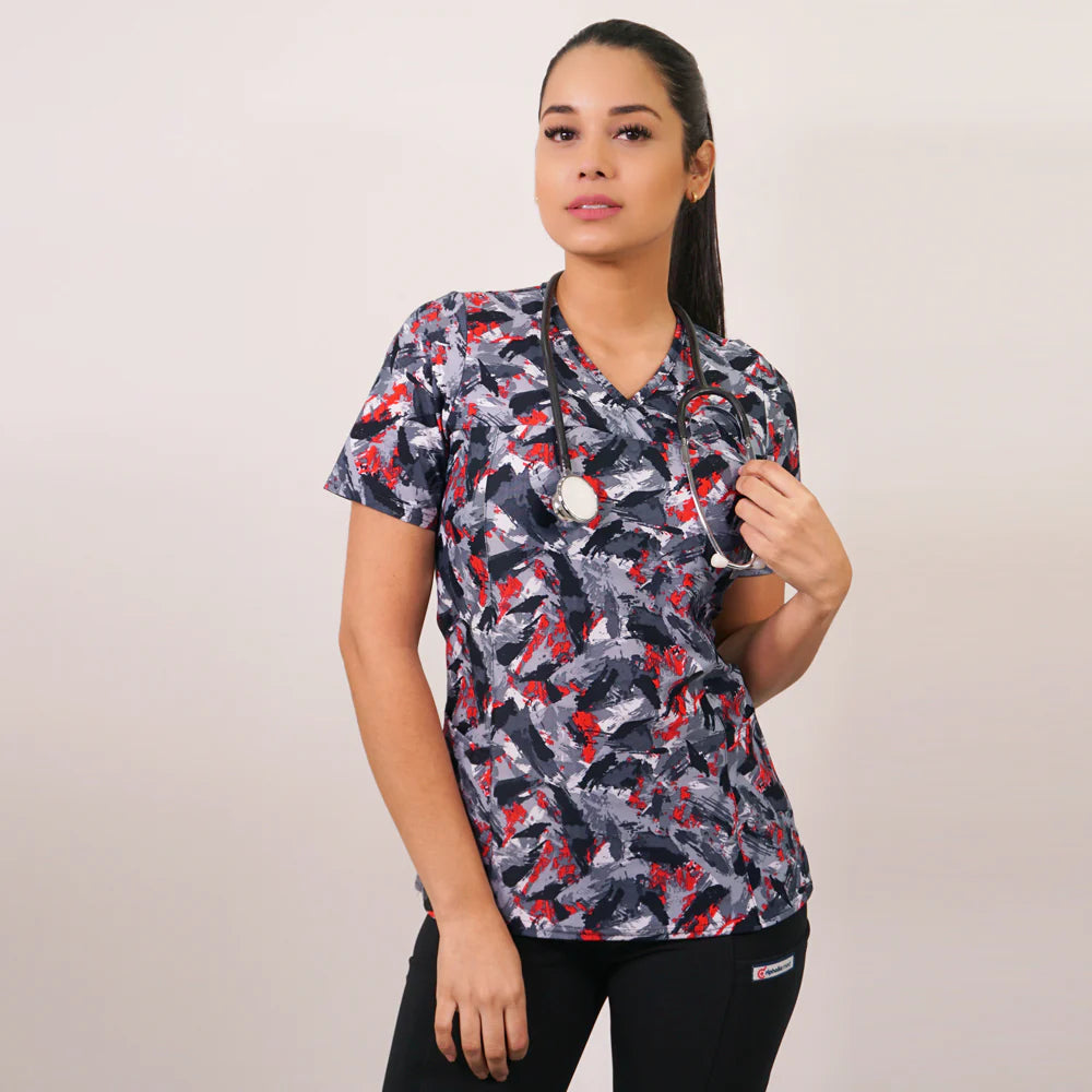 Delantal clinico Mujer tela elasticada estampada. Combina con Negro