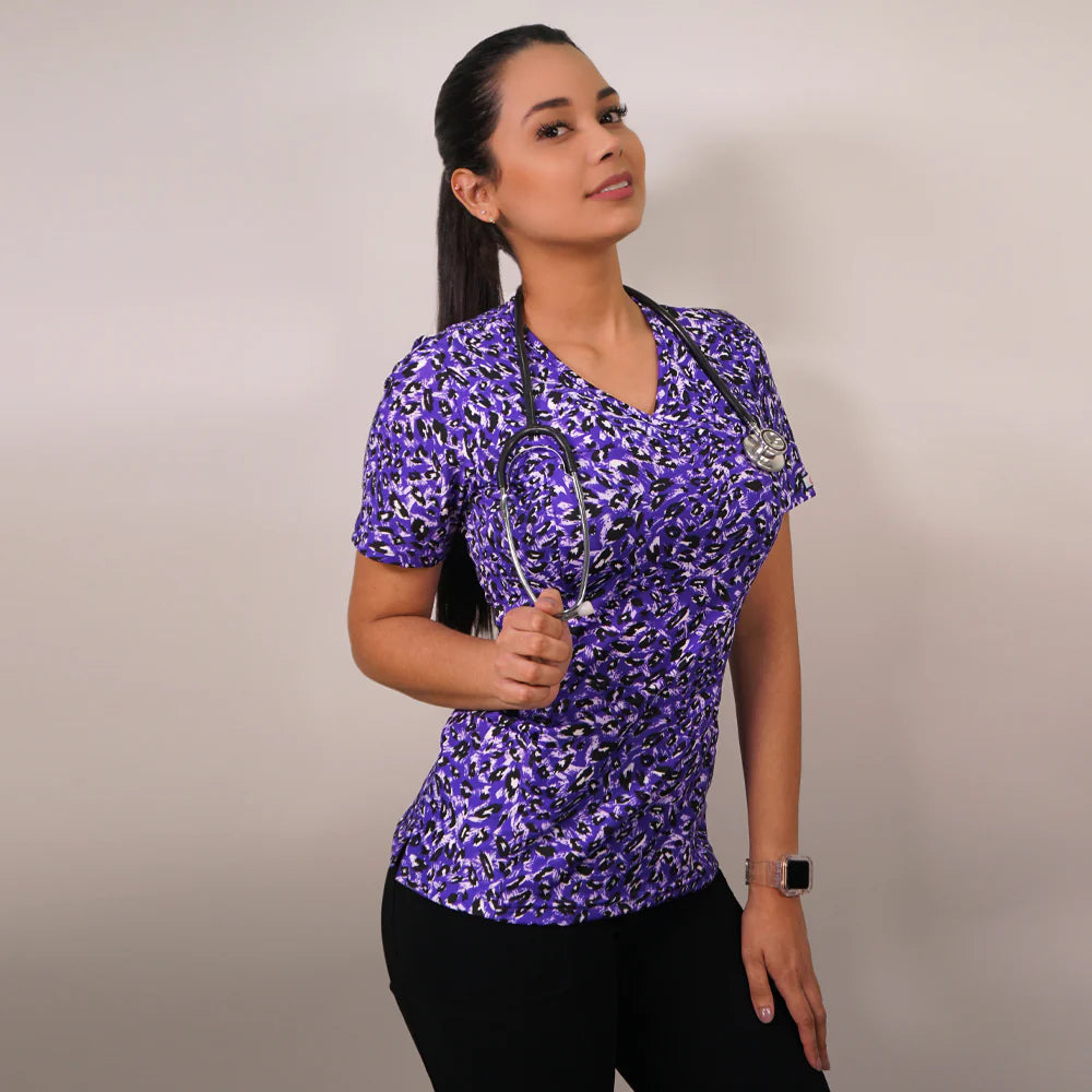 Delantal clinico Mujer tela elasticada estampada. Combina con Negro