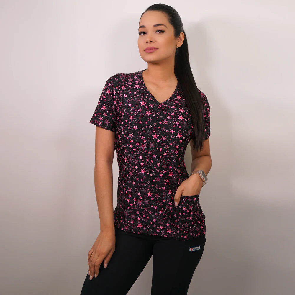 Delantal clinico Mujer tela elasticada estampada. Combina con Negro