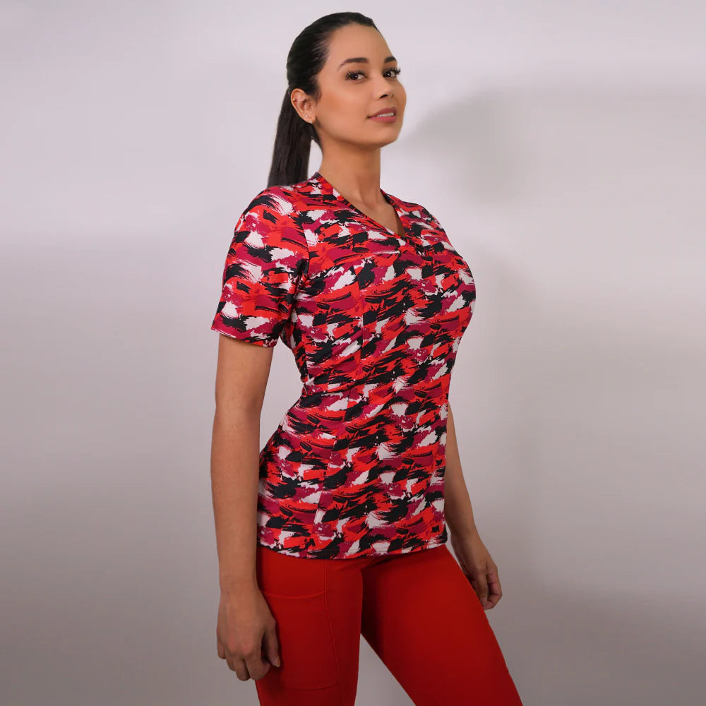 Delantal clinico Mujer tela elasticada estampada. Combina con Rojo