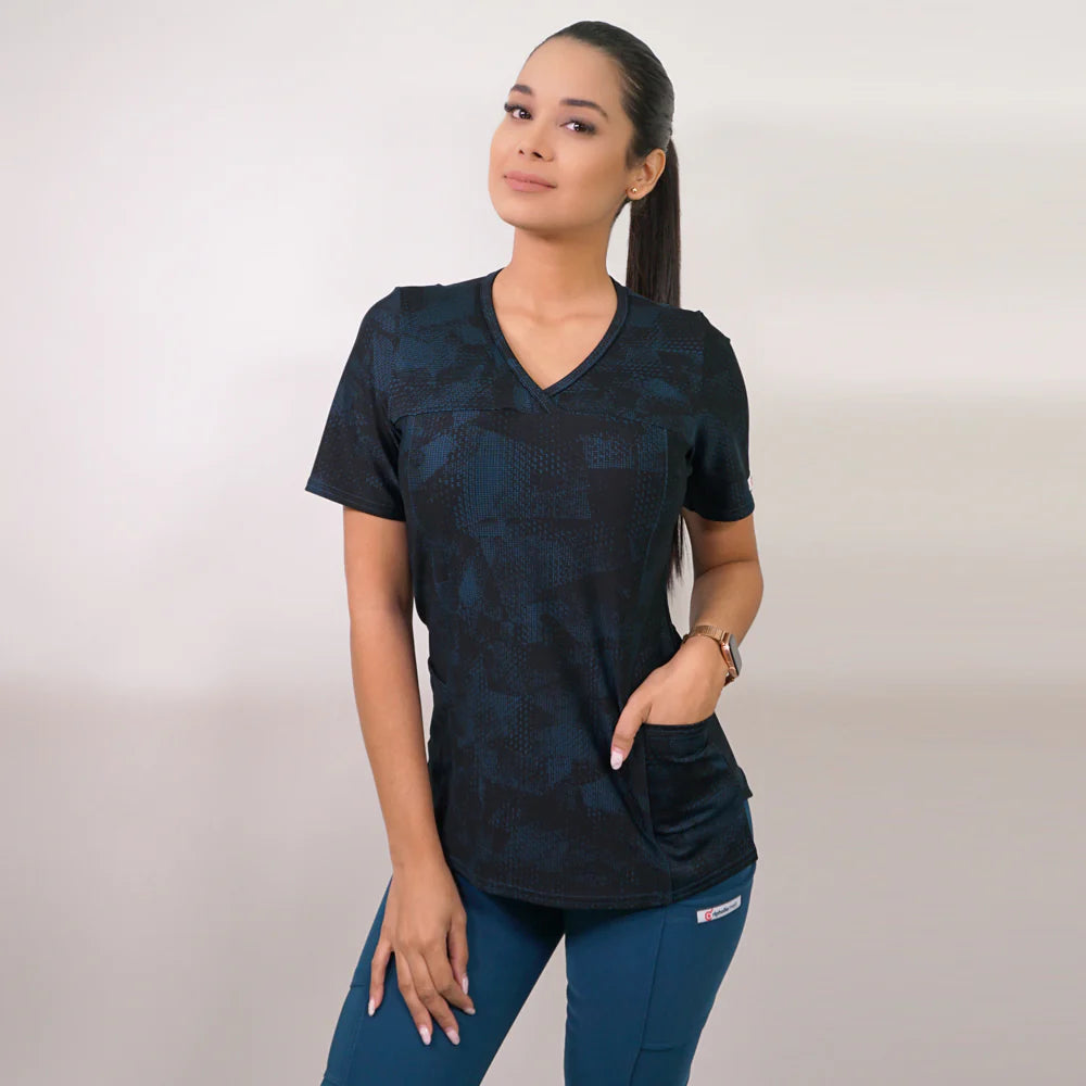 Delantal clinico Mujer tela elasticada estampada. Combina con Verde Petroleo