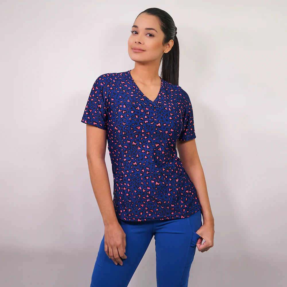 Delantal Mujer tela elasticada estampada. Combina con Azul Marino y con Azul Rey