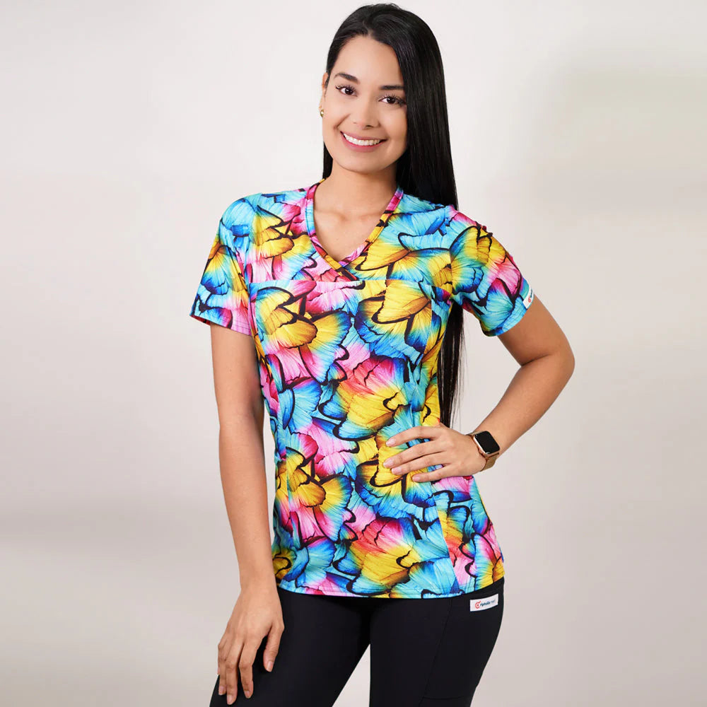 Delantal clinico Mujer tela elasticada estampada. Combina con Negro