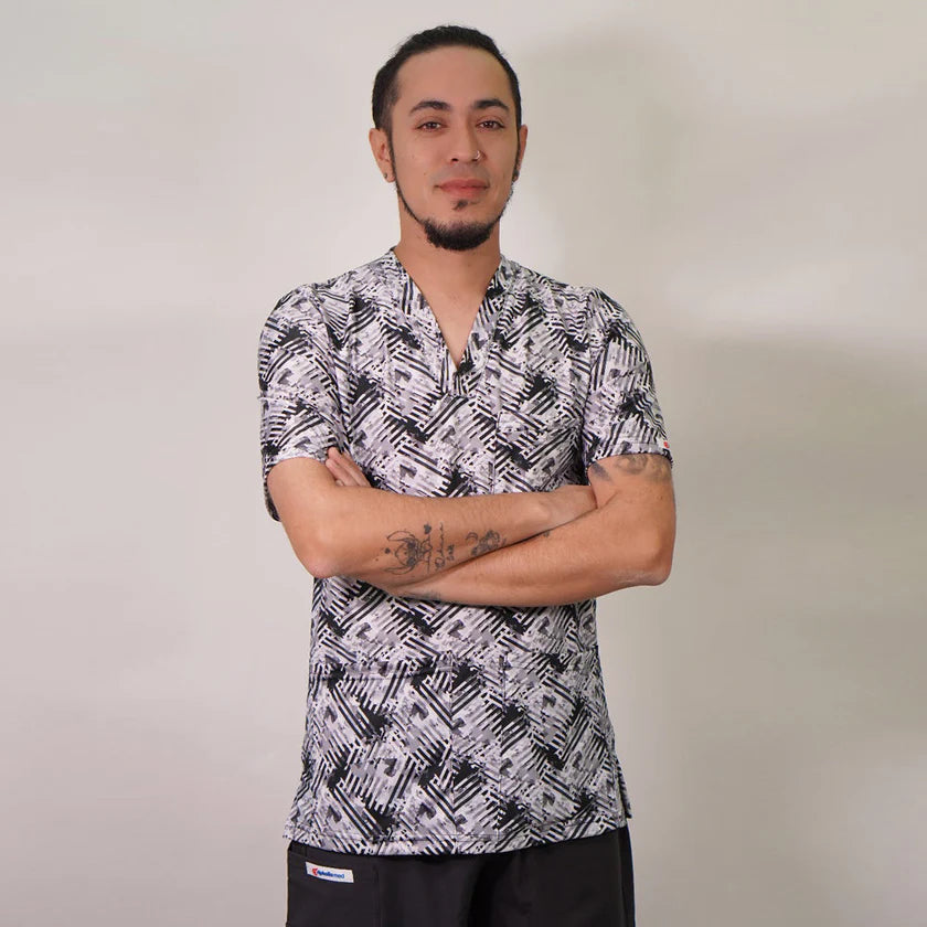 Delantal elasticado hombre tela estampada.